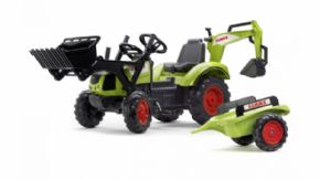 TRACTOR DE PEDALES CLAAS ARION 430 CON PALA, EXCAVADORA Y REMOLQUE