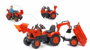 TRACTOR KUBOTA DE PEDALES CON PALA + REMOLQUE BASCULANTE + EXCAVADORA