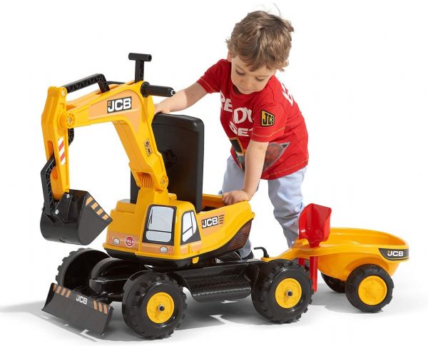 EXCAVADORA JCB CON CASCO, HERRAMIENTAS Y REMOLQUE 