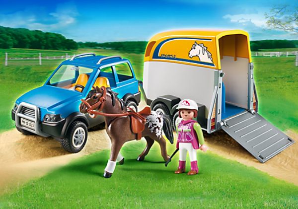Playmobil Niños Playmobil Remolque Con Caballo Juguete De Animal