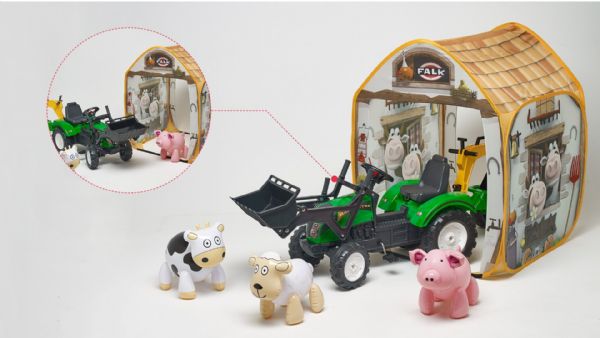 TRACTOR DE PEDALES+ PALA+ EXCAVADORA+ REMOLQUE+ GARAJE+ ANIMALES