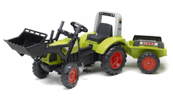 Tractor a pedales claas axos con pala excavadora y remolque 2025