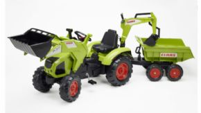 TRACTOR DE PEDALES CLAAS AXOS 330 CON PALA, EXCAVADORA TRASERA Y REMOLQUE 