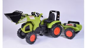 TRACTOR DE PEDALES CLAAS AXOS 330 CON PALA Y REMOLQUE