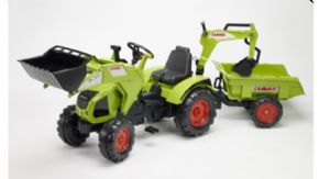 TRACTOR DE PEDALES CLAAS AXOS 330 CON PALA, EXCAVADORA TRASERA, REMOLQUE Y RUEDAS ANTIRUIDO  