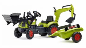 TRACTOR DE PEDALES CLAAS ARION 410 CON PALA, EXCAVADORA Y REMOLQUE