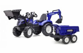 TRACTOR DE PEDALES NEW HOLLAND T8 CON PALA, EXCAVADORA Y REMOLQUE 