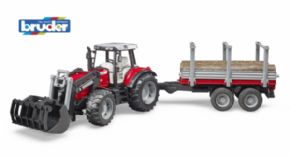 TRACTOR MASSEY FERGUSON 7480 CON PALA FRONTAL Y REMOLQUE FORESTAL BRUDER