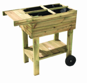MESA DE CULTIVO PARA HUERTO URBANO DE MADERA CON RUEDAS