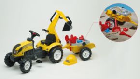 TRACTOR DE PEDALES CON EXCAVADORA TRASERA + REMOLQUE + CASCO